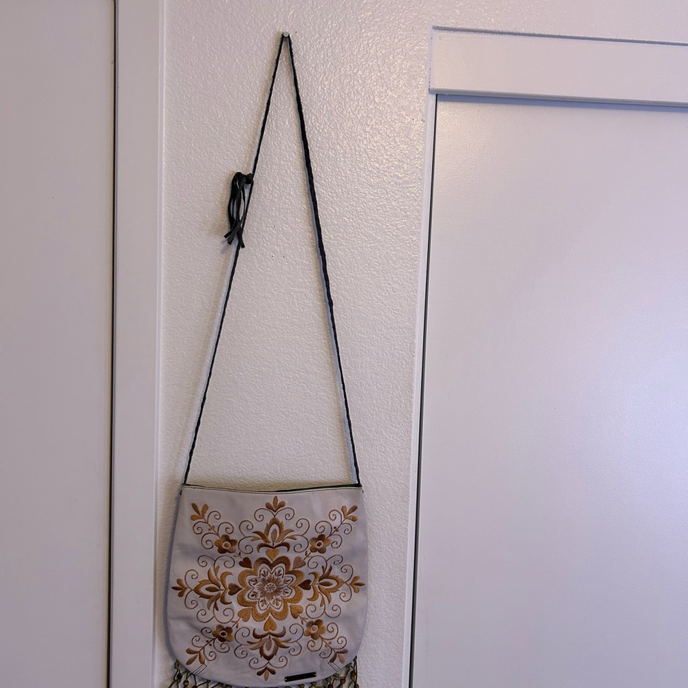 Cream and Gold Floral Crossbody Bag
